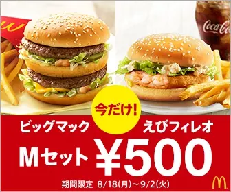 ビッグマック えびフィレオ Mセット ¥500