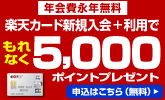 楽天カード新規入会+利用でもれなく5,000ポイントプレゼント