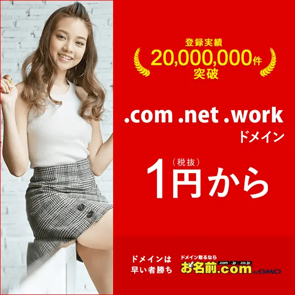 .com .net .workドメイン1円から お名前.com